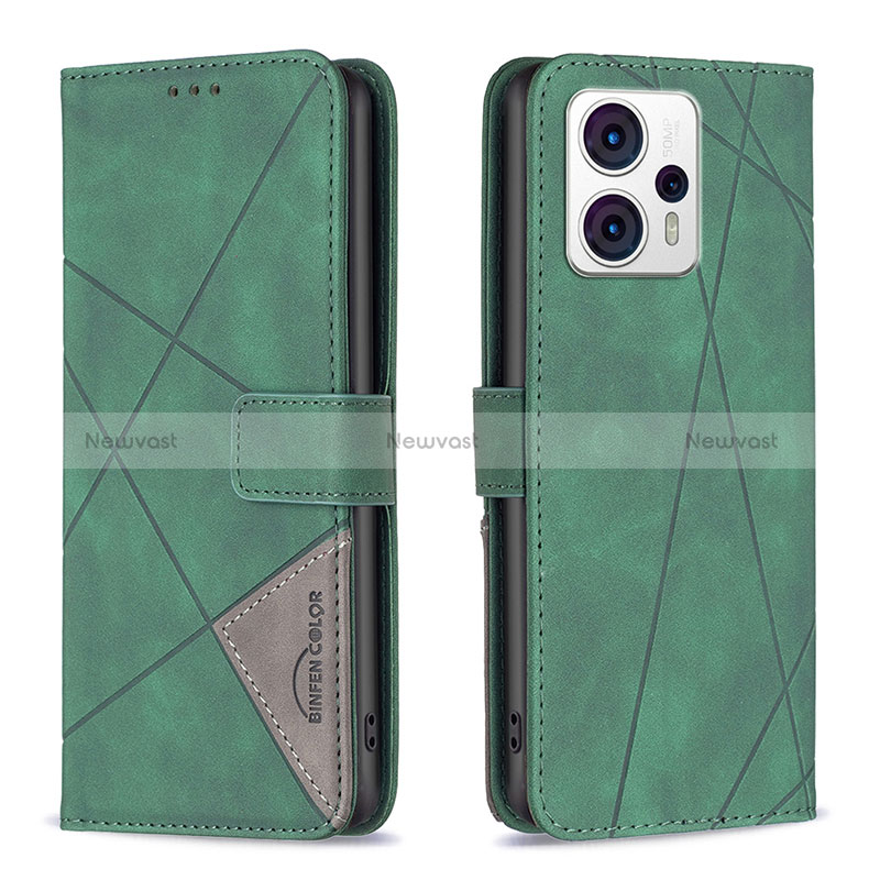 Leather Case Stands Flip Cover Holder B08F for Motorola Moto G13 Green