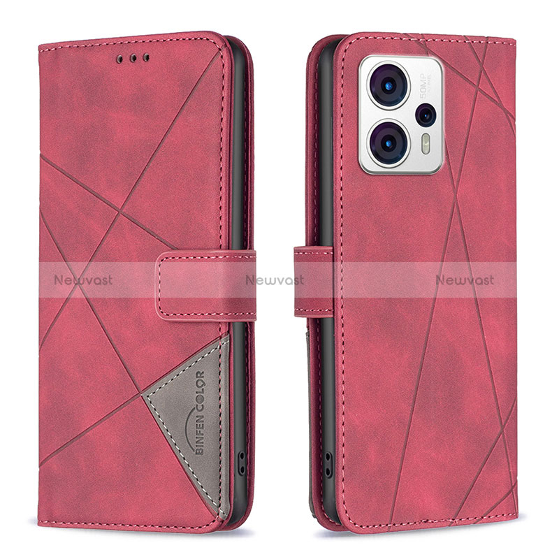 Leather Case Stands Flip Cover Holder B08F for Motorola Moto G13 Red