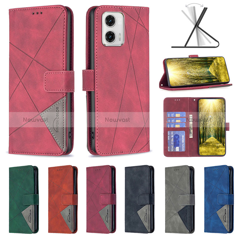 Leather Case Stands Flip Cover Holder B08F for Motorola Moto G73 5G