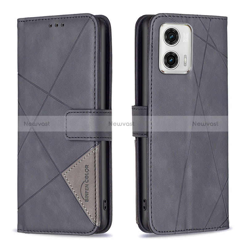 Leather Case Stands Flip Cover Holder B08F for Motorola Moto G73 5G Black