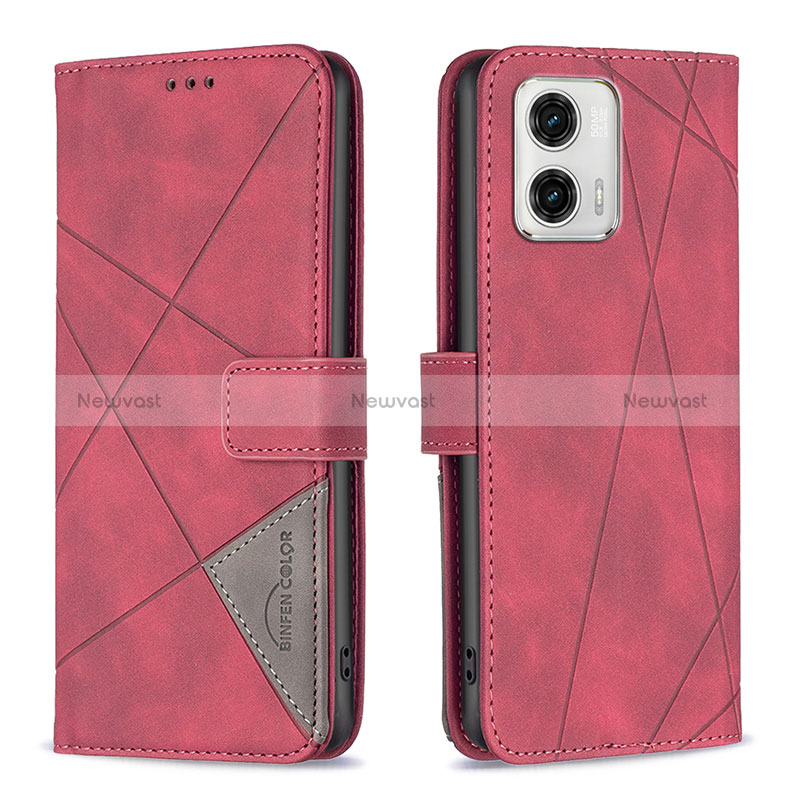 Leather Case Stands Flip Cover Holder B08F for Motorola Moto G73 5G Red