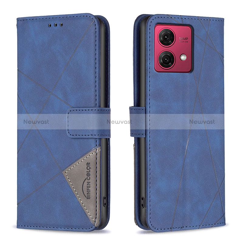 Leather Case Stands Flip Cover Holder B08F for Motorola Moto G84 5G Blue