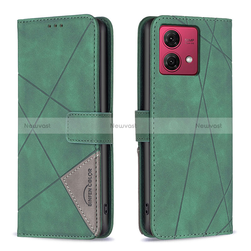 Leather Case Stands Flip Cover Holder B08F for Motorola Moto G84 5G Green