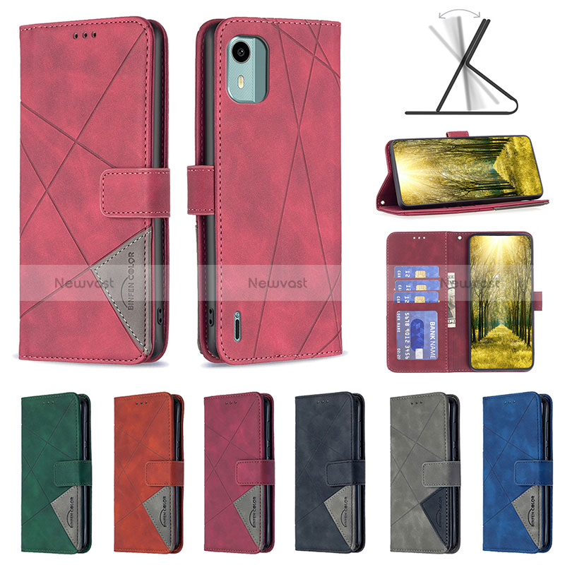 Leather Case Stands Flip Cover Holder B08F for Nokia C12 Plus