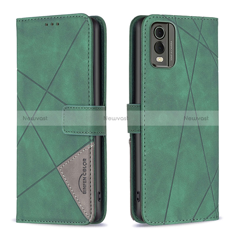 Leather Case Stands Flip Cover Holder B08F for Nokia C210 Green