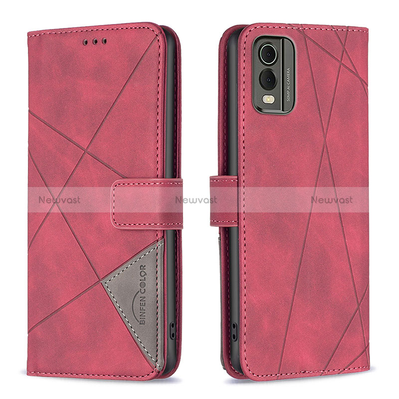 Leather Case Stands Flip Cover Holder B08F for Nokia C210 Red