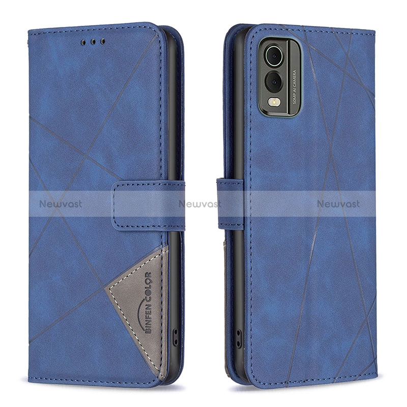 Leather Case Stands Flip Cover Holder B08F for Nokia C32 Blue