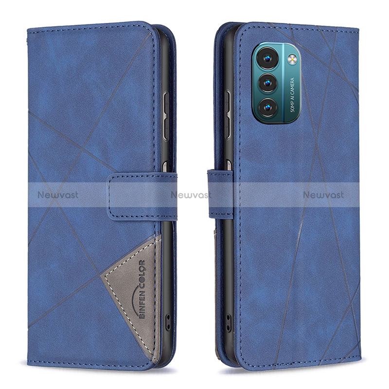 Leather Case Stands Flip Cover Holder B08F for Nokia G11 Blue