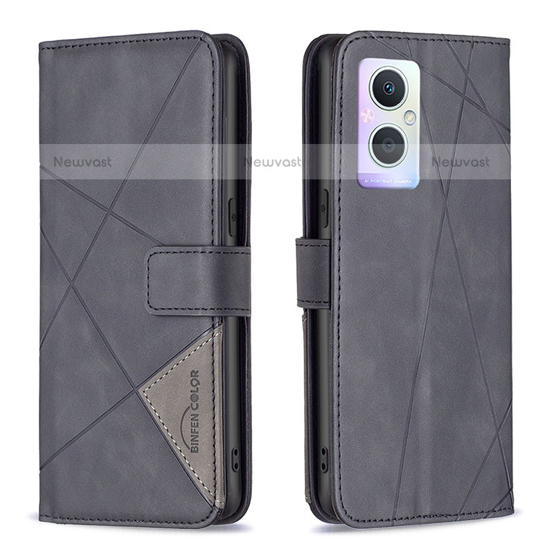 Leather Case Stands Flip Cover Holder B08F for OnePlus Nord N20 5G Black