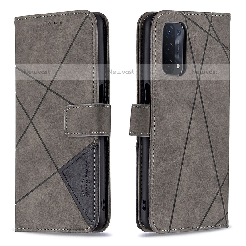 Leather Case Stands Flip Cover Holder B08F for OnePlus Nord N200 5G Gray