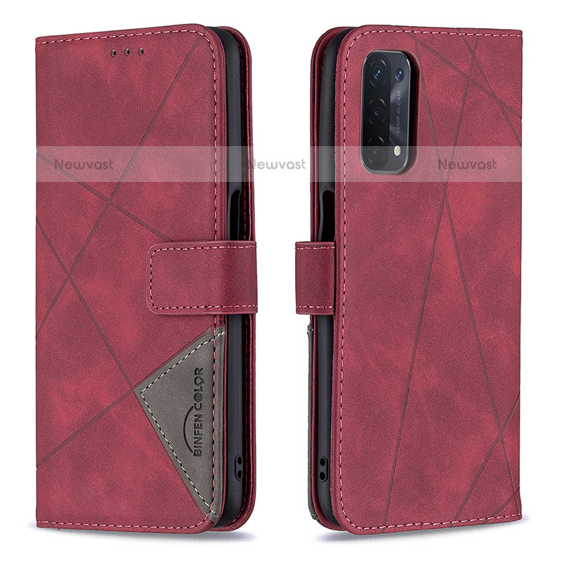 Leather Case Stands Flip Cover Holder B08F for OnePlus Nord N200 5G Red