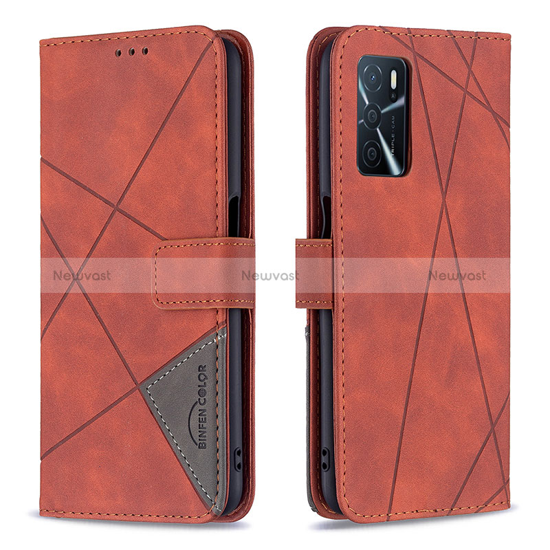 Leather Case Stands Flip Cover Holder B08F for Oppo A16s Orange