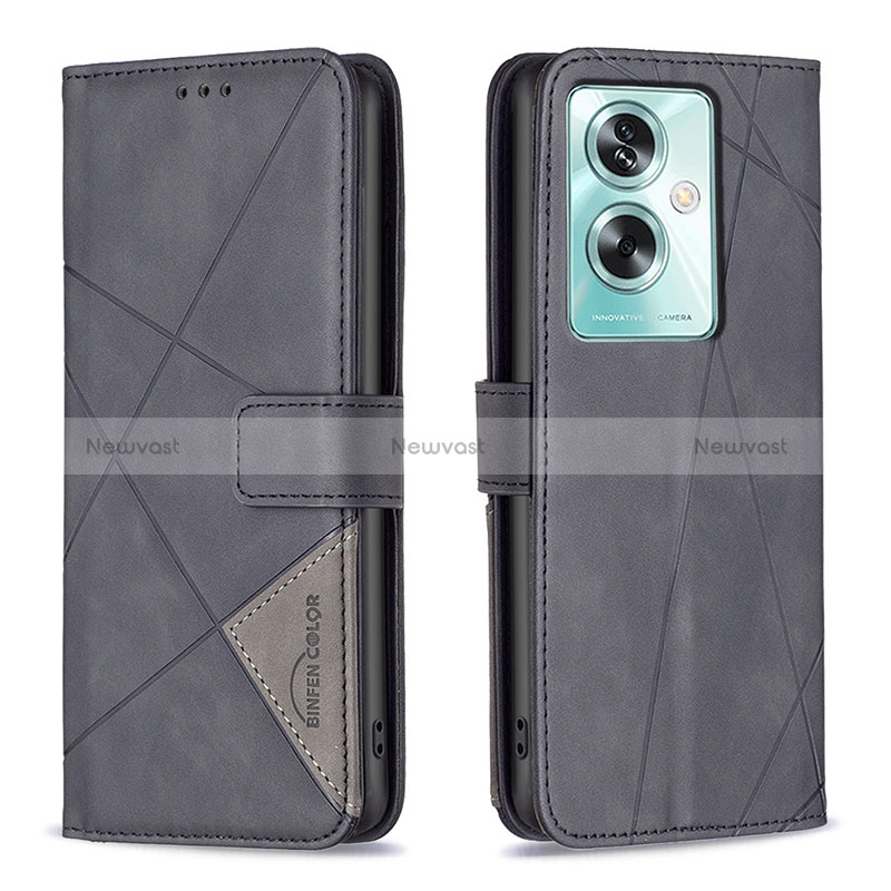 Leather Case Stands Flip Cover Holder B08F for Oppo A2 5G Black