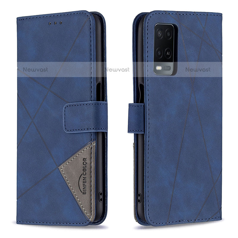 Leather Case Stands Flip Cover Holder B08F for Oppo A54 4G Blue