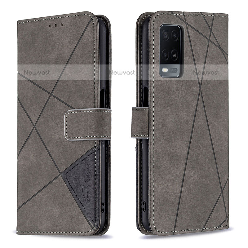 Leather Case Stands Flip Cover Holder B08F for Oppo A54 4G Gray