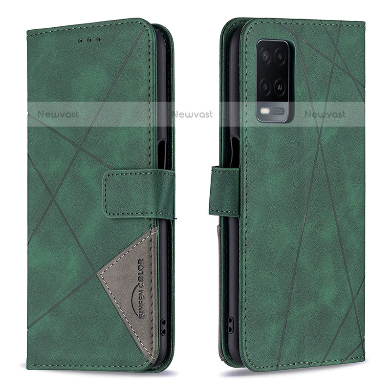 Leather Case Stands Flip Cover Holder B08F for Oppo A54 4G Green