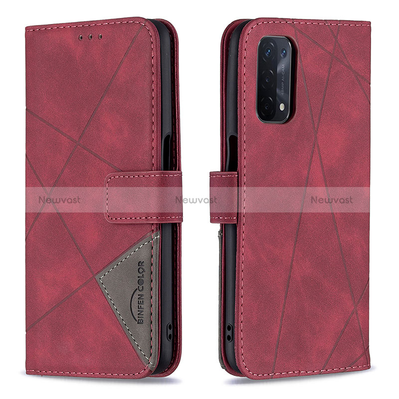 Leather Case Stands Flip Cover Holder B08F for Oppo A54 5G Red