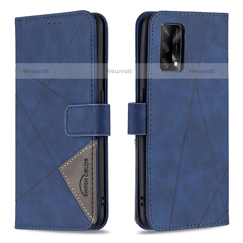 Leather Case Stands Flip Cover Holder B08F for Oppo A74 4G Blue
