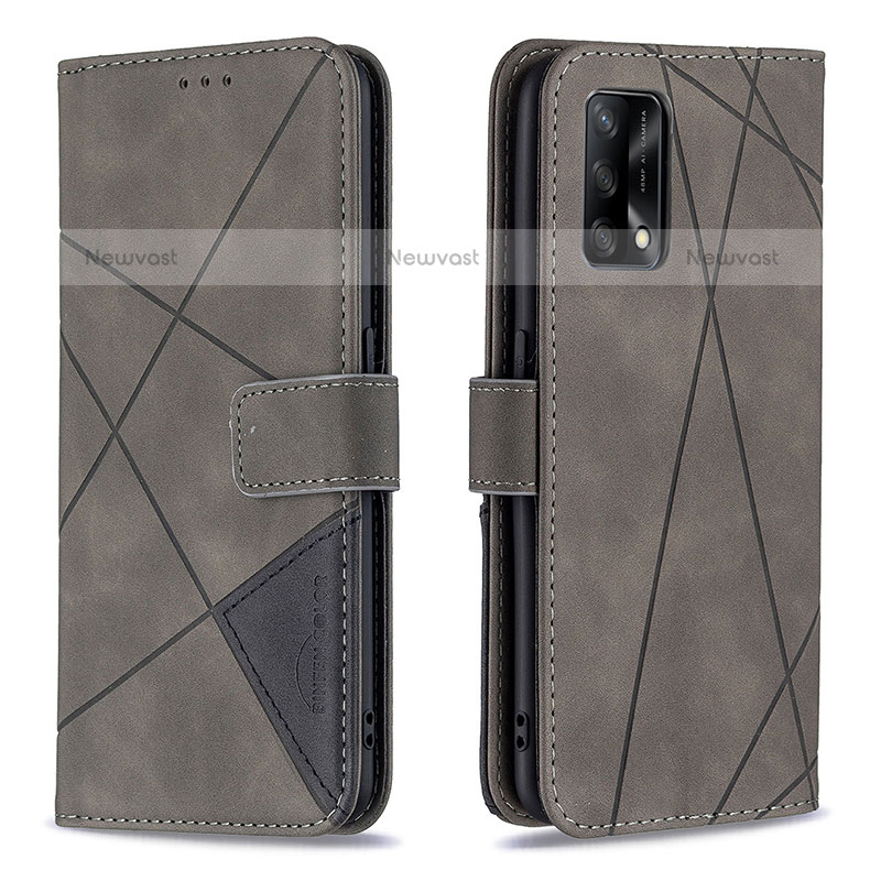 Leather Case Stands Flip Cover Holder B08F for Oppo A74 4G Gray