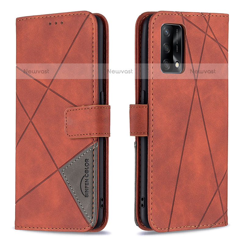 Leather Case Stands Flip Cover Holder B08F for Oppo A74 4G Orange