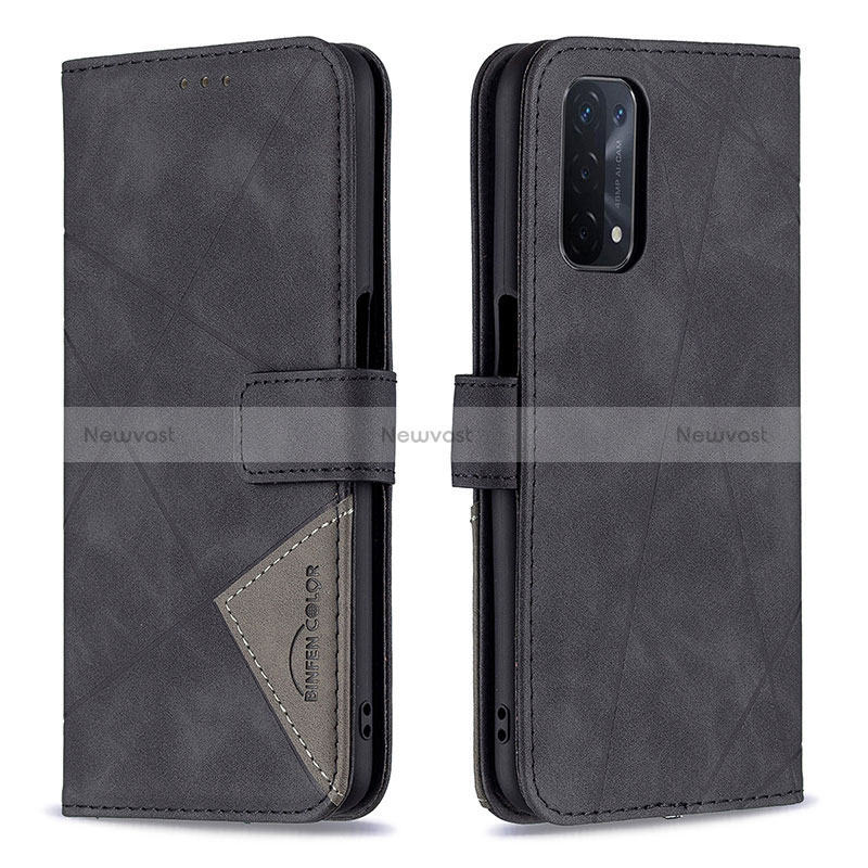 Leather Case Stands Flip Cover Holder B08F for Oppo A74 5G Black