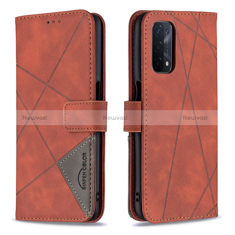 Leather Case Stands Flip Cover Holder B08F for Oppo A74 5G Orange