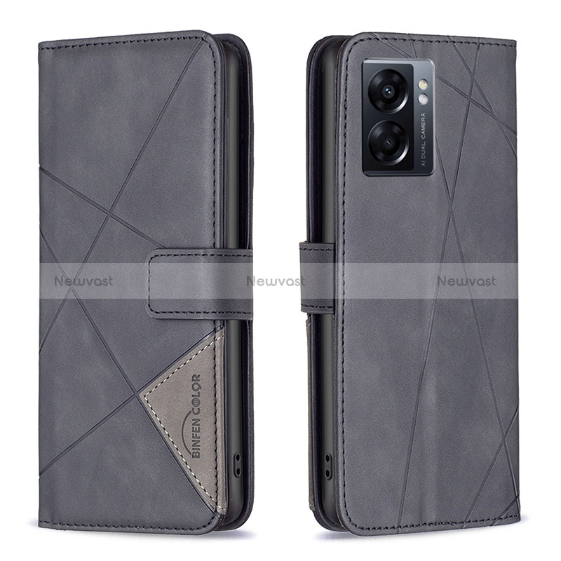 Leather Case Stands Flip Cover Holder B08F for Oppo A77 5G Black