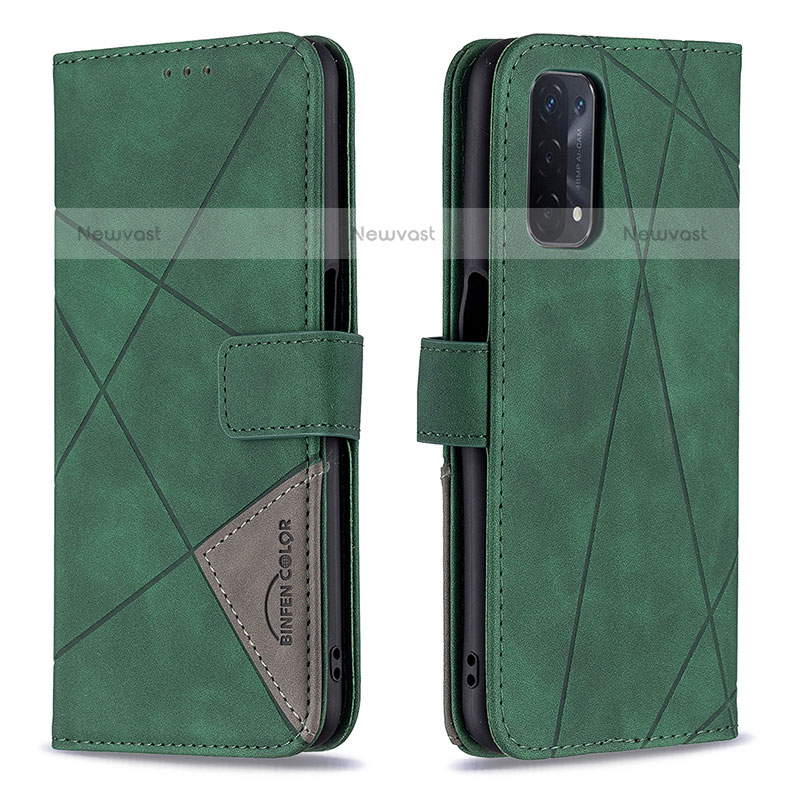 Leather Case Stands Flip Cover Holder B08F for Oppo A93 5G Green