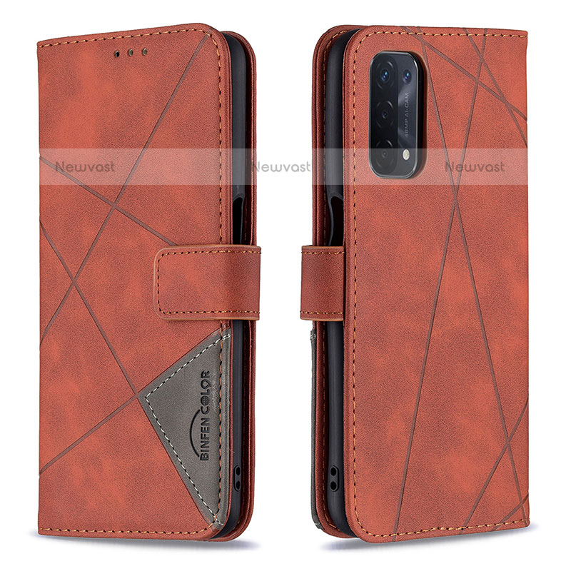 Leather Case Stands Flip Cover Holder B08F for Oppo A93 5G Orange