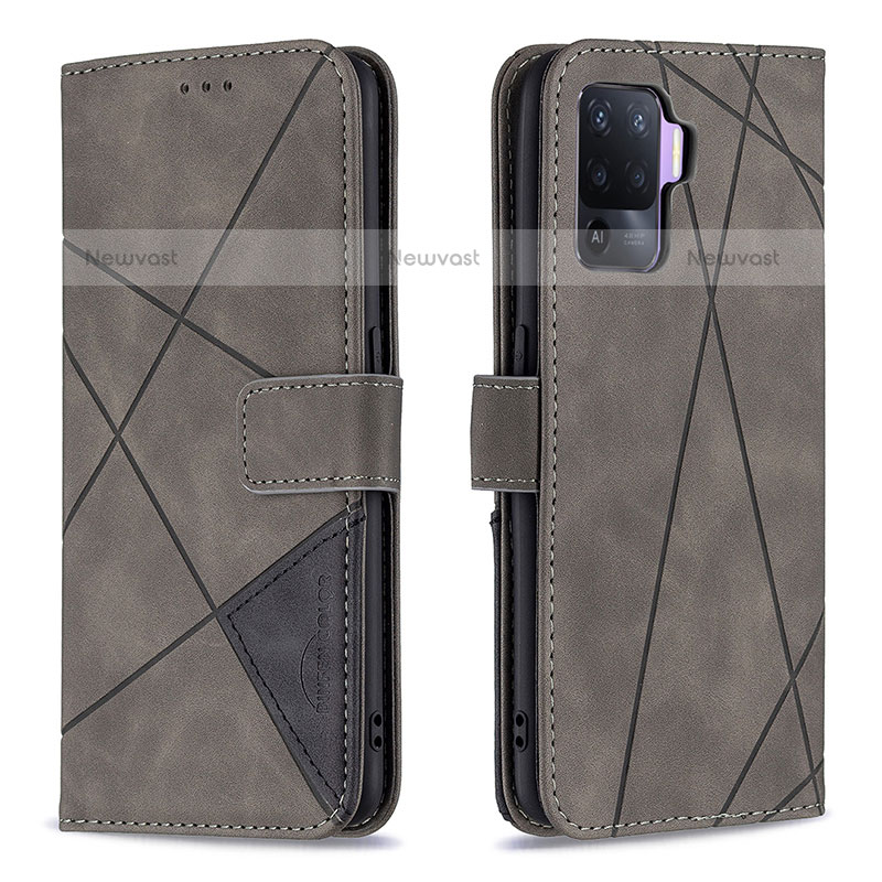 Leather Case Stands Flip Cover Holder B08F for Oppo A94 4G Gray