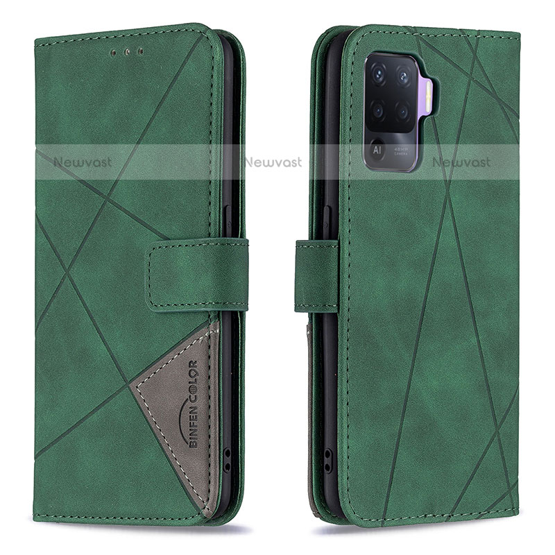 Leather Case Stands Flip Cover Holder B08F for Oppo A94 4G Green