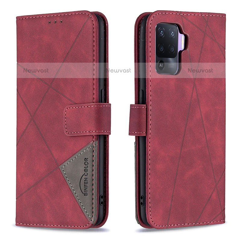 Leather Case Stands Flip Cover Holder B08F for Oppo A94 4G Red