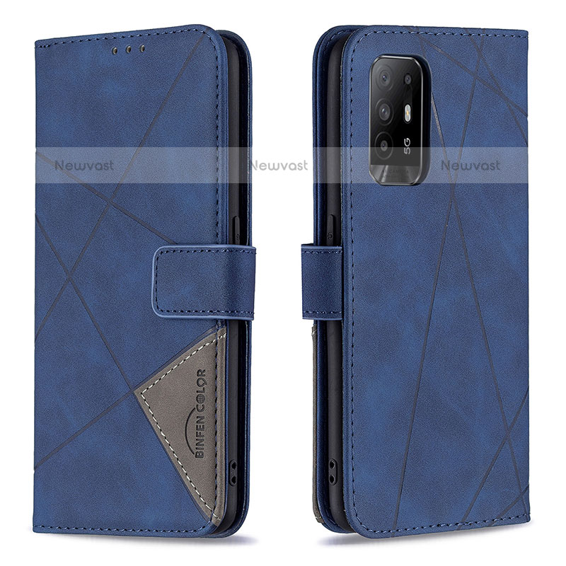 Leather Case Stands Flip Cover Holder B08F for Oppo A94 5G Blue