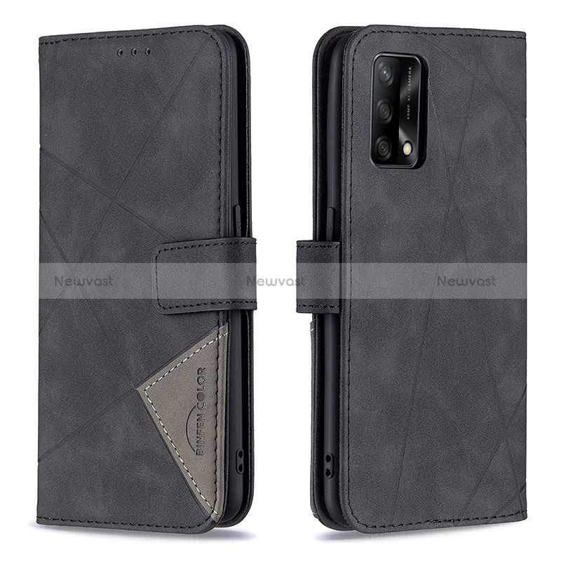 Leather Case Stands Flip Cover Holder B08F for Oppo F19 Black