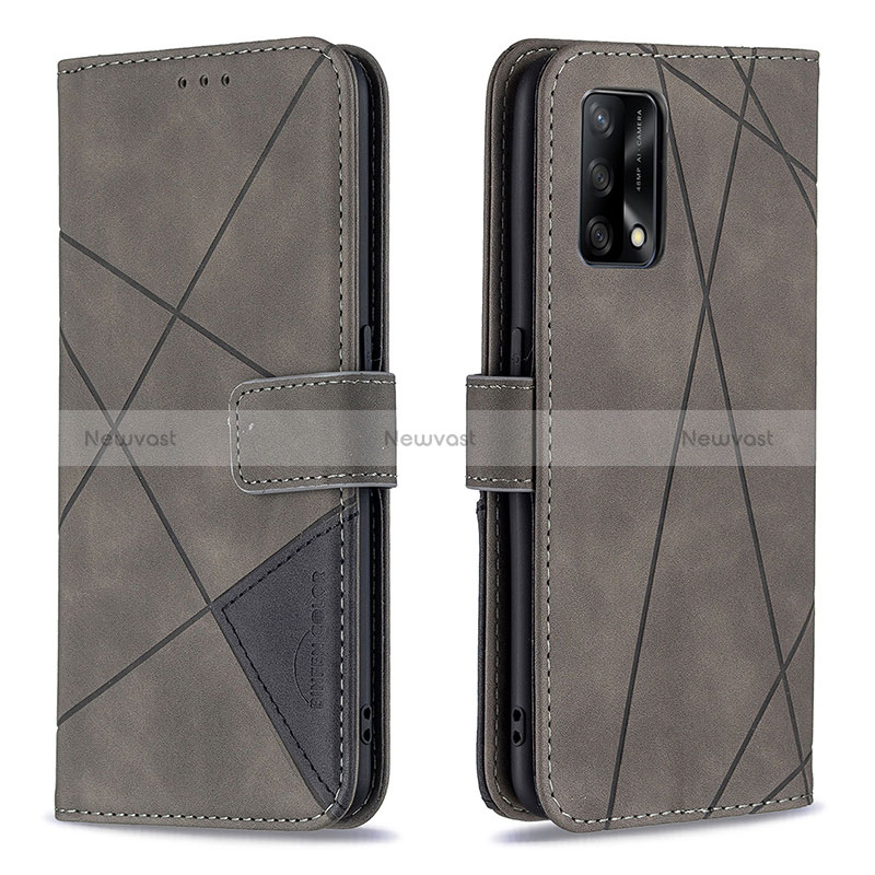 Leather Case Stands Flip Cover Holder B08F for Oppo F19 Gray