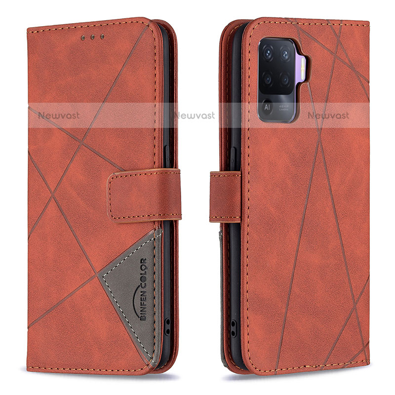 Leather Case Stands Flip Cover Holder B08F for Oppo F19 Pro Orange