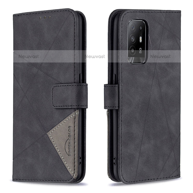 Leather Case Stands Flip Cover Holder B08F for Oppo F19 Pro+ Plus 5G Black