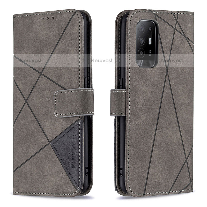 Leather Case Stands Flip Cover Holder B08F for Oppo F19 Pro+ Plus 5G Gray