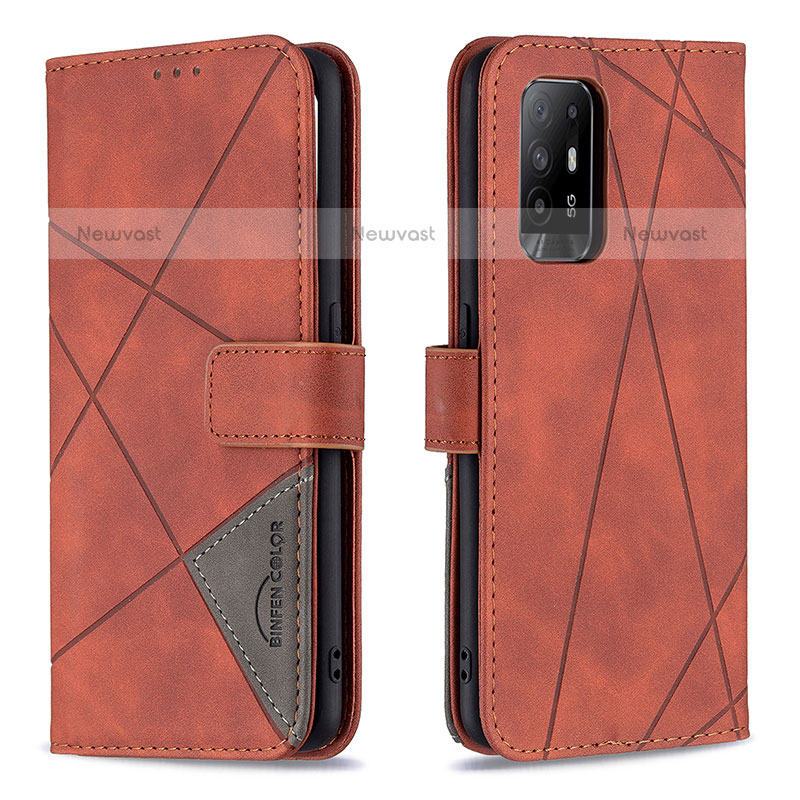 Leather Case Stands Flip Cover Holder B08F for Oppo F19 Pro+ Plus 5G Orange