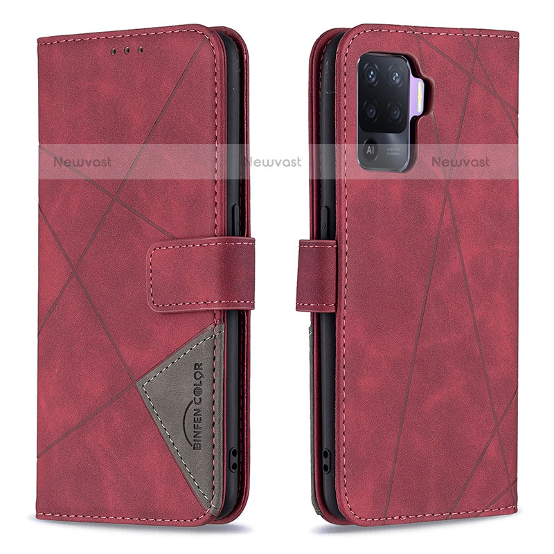Leather Case Stands Flip Cover Holder B08F for Oppo F19 Pro Red