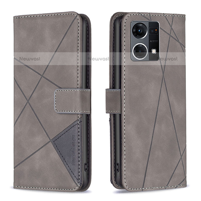 Leather Case Stands Flip Cover Holder B08F for Oppo F21 Pro 4G Gray