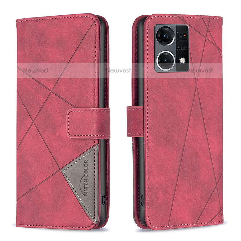 Leather Case Stands Flip Cover Holder B08F for Oppo F21 Pro 4G Red