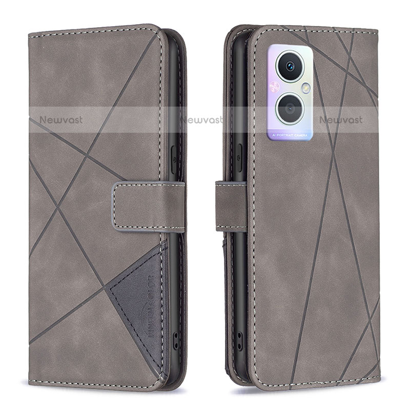 Leather Case Stands Flip Cover Holder B08F for Oppo F21 Pro 5G Gray