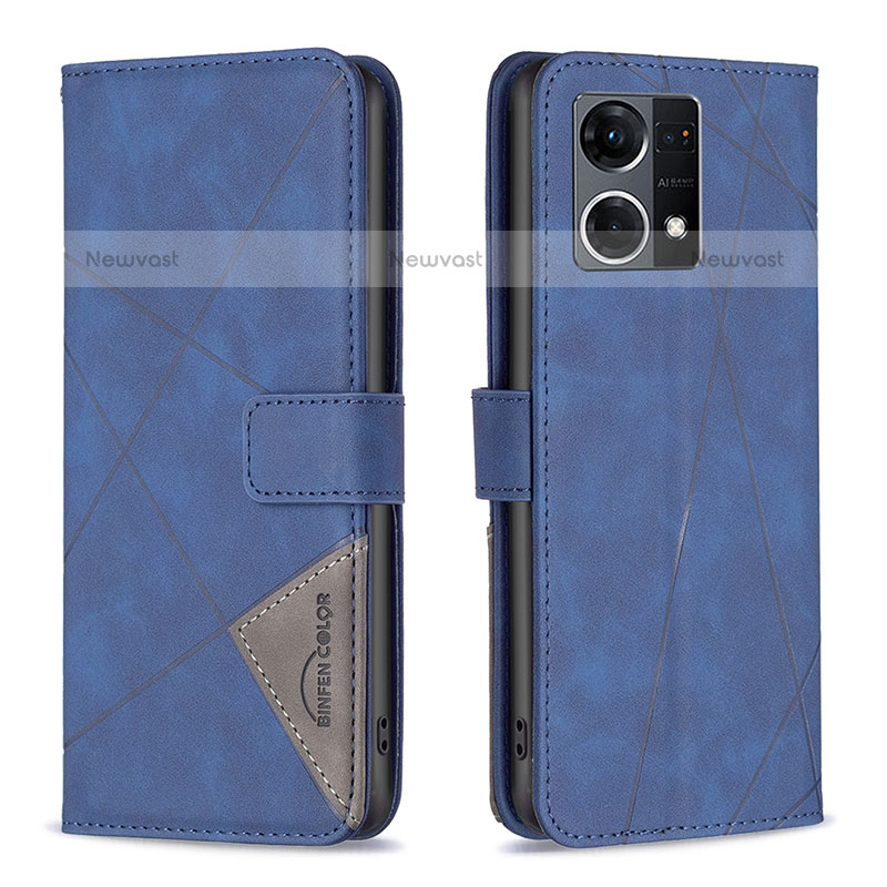 Leather Case Stands Flip Cover Holder B08F for Oppo F21s Pro 4G Blue