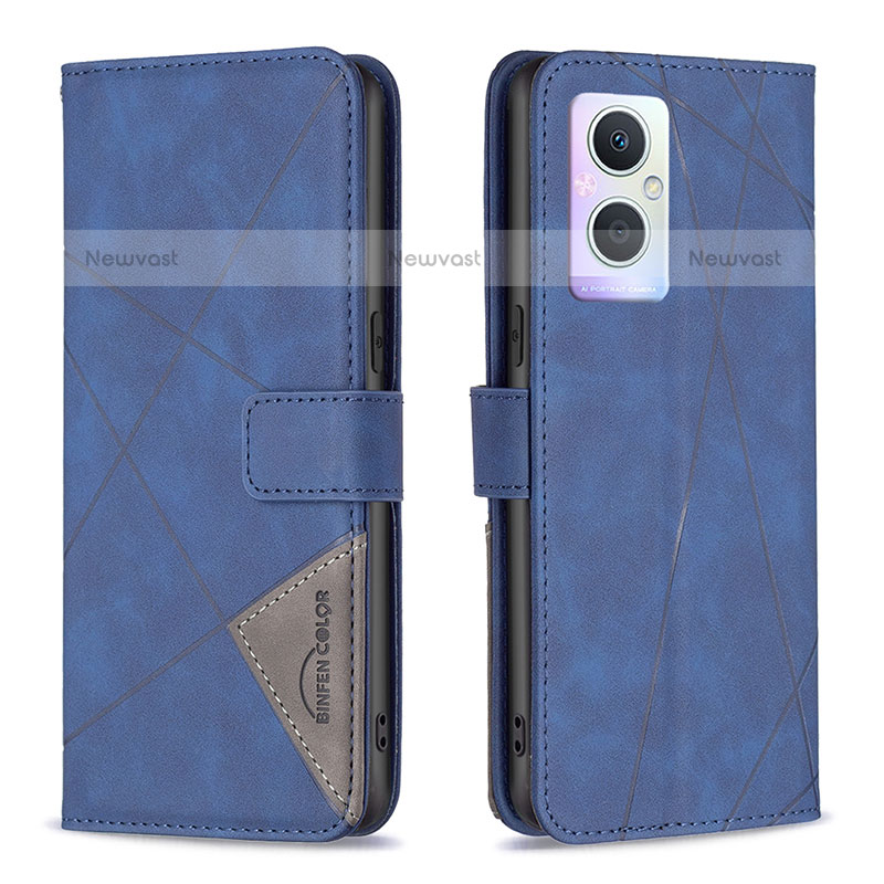 Leather Case Stands Flip Cover Holder B08F for Oppo F21s Pro 5G Blue