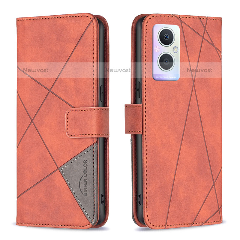 Leather Case Stands Flip Cover Holder B08F for Oppo F21s Pro 5G Orange