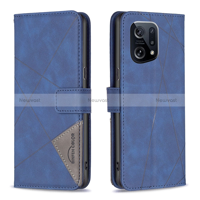 Leather Case Stands Flip Cover Holder B08F for Oppo Find X5 5G Blue