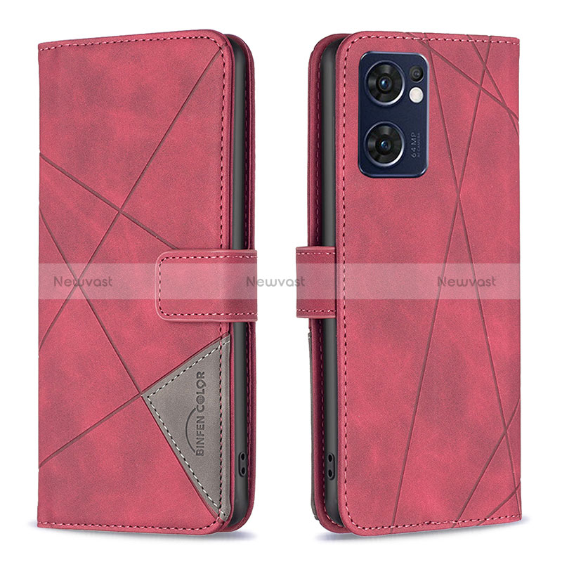 Leather Case Stands Flip Cover Holder B08F for Oppo Find X5 Lite 5G Red