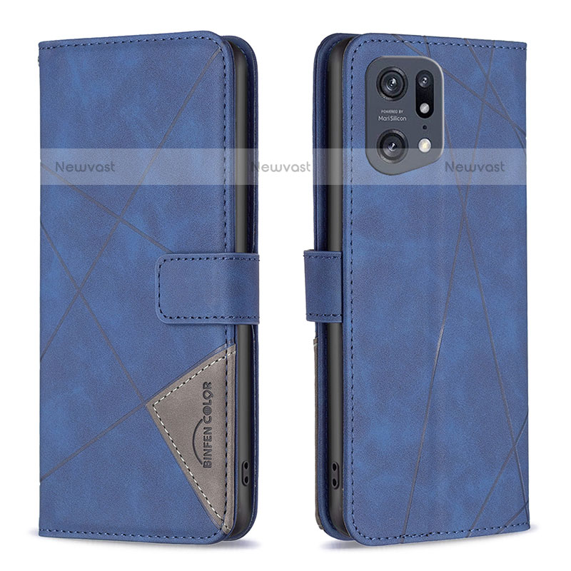 Leather Case Stands Flip Cover Holder B08F for Oppo Find X5 Pro 5G Blue