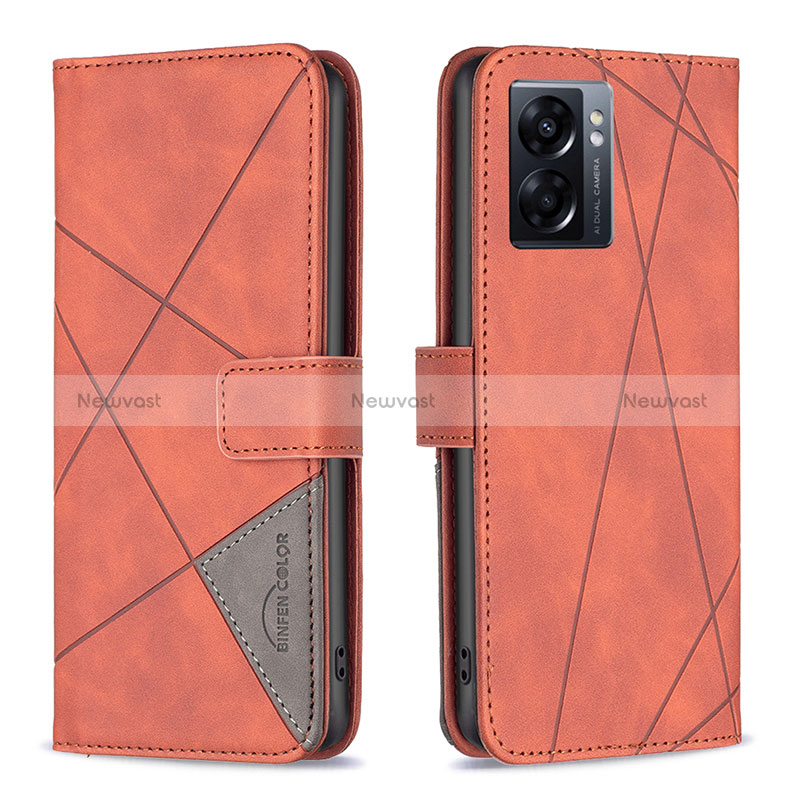 Leather Case Stands Flip Cover Holder B08F for Oppo K10 5G India Orange